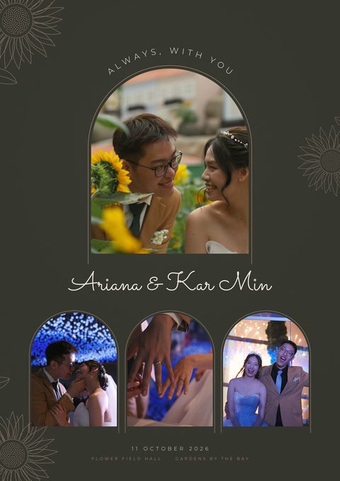 A large print board of wedding stills, made from the film